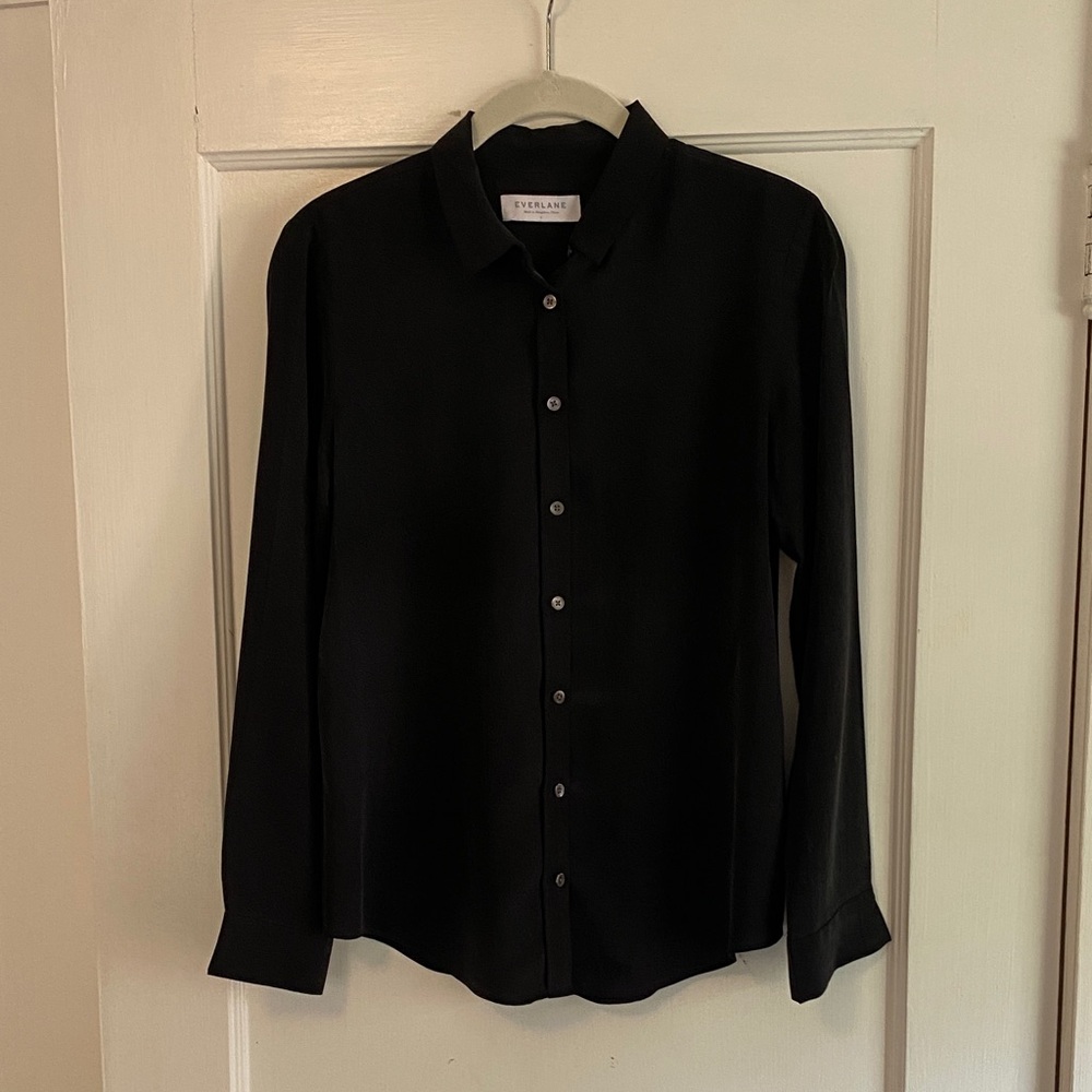 Everlane Classic Silk Button Down Shirt black size 4